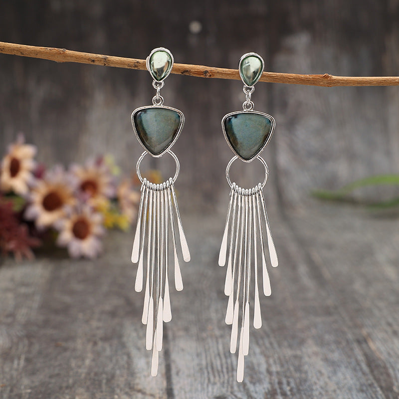 Bohemian Vintage Geometric Tassel Long Alloy Earrings