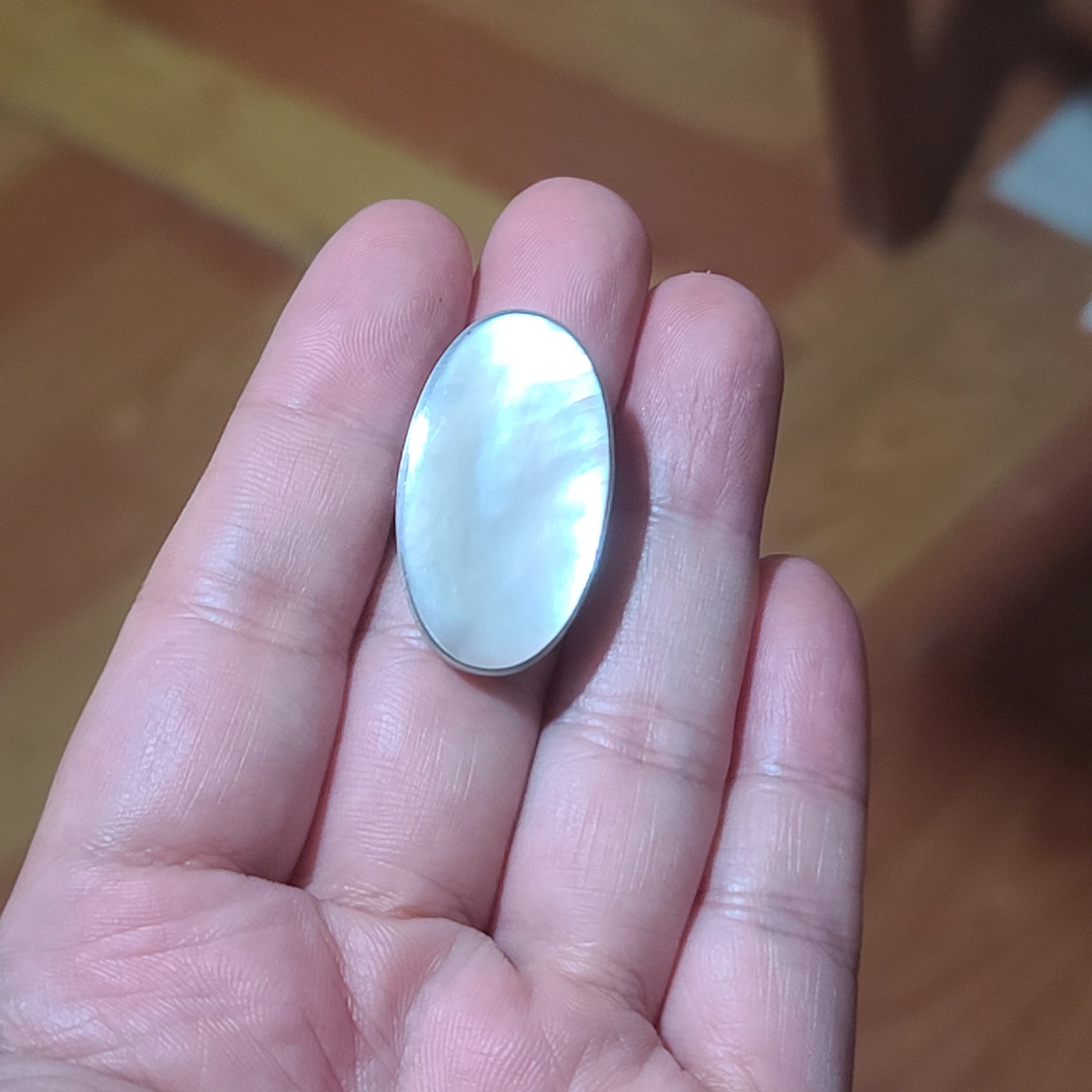 Oval White Mother of Pearl Ring – Elegant Handmade Shell Jewelry in Silver Setting