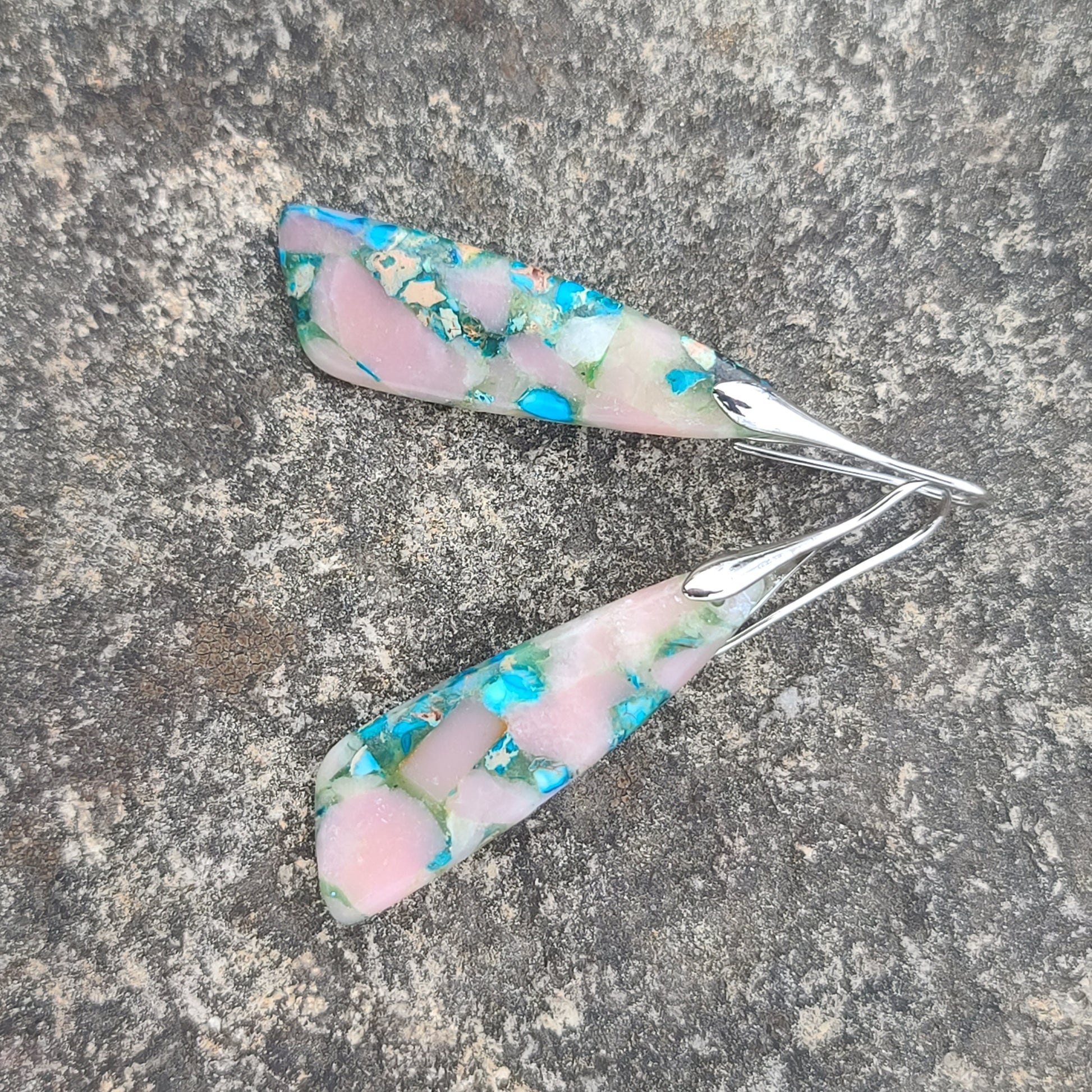 Handcrafted Pink & Turquoise Stone Resin Dangle Earrings