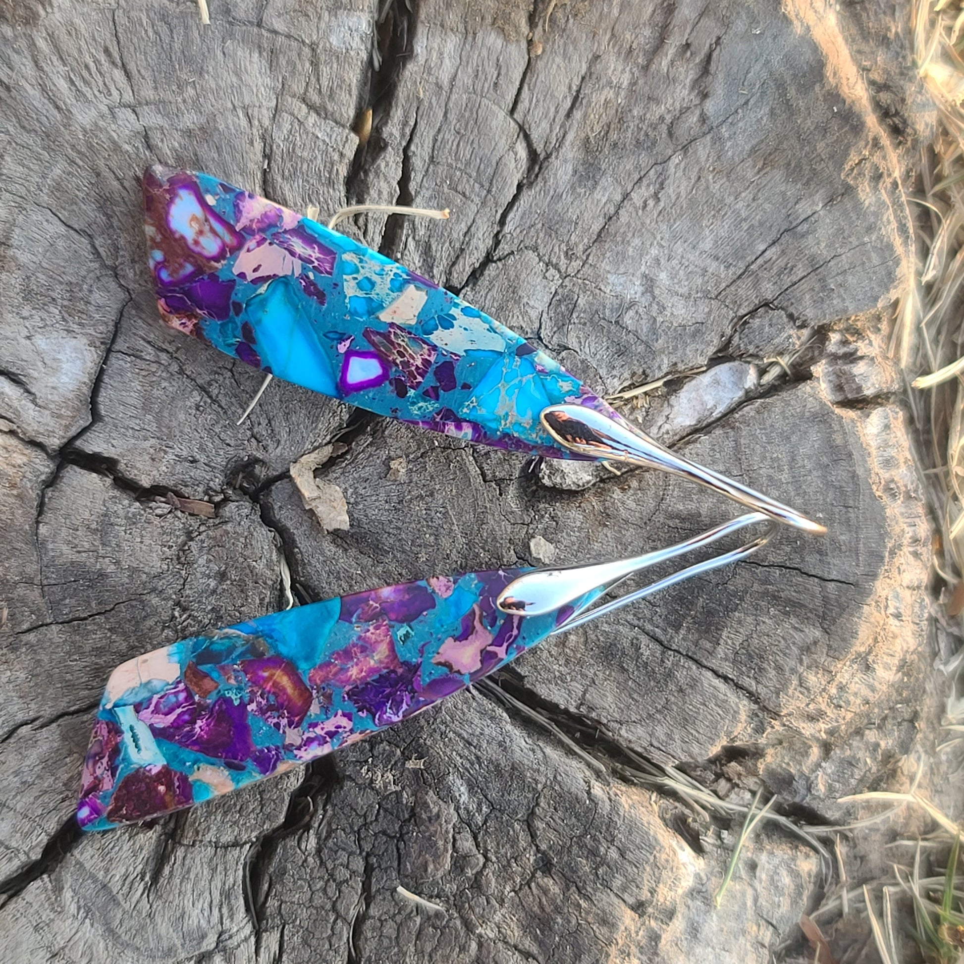 Vibrant Blue & Purple Mosaic Resin Earrings – Handmade Artistic Drop Earrings with Silver Hooks