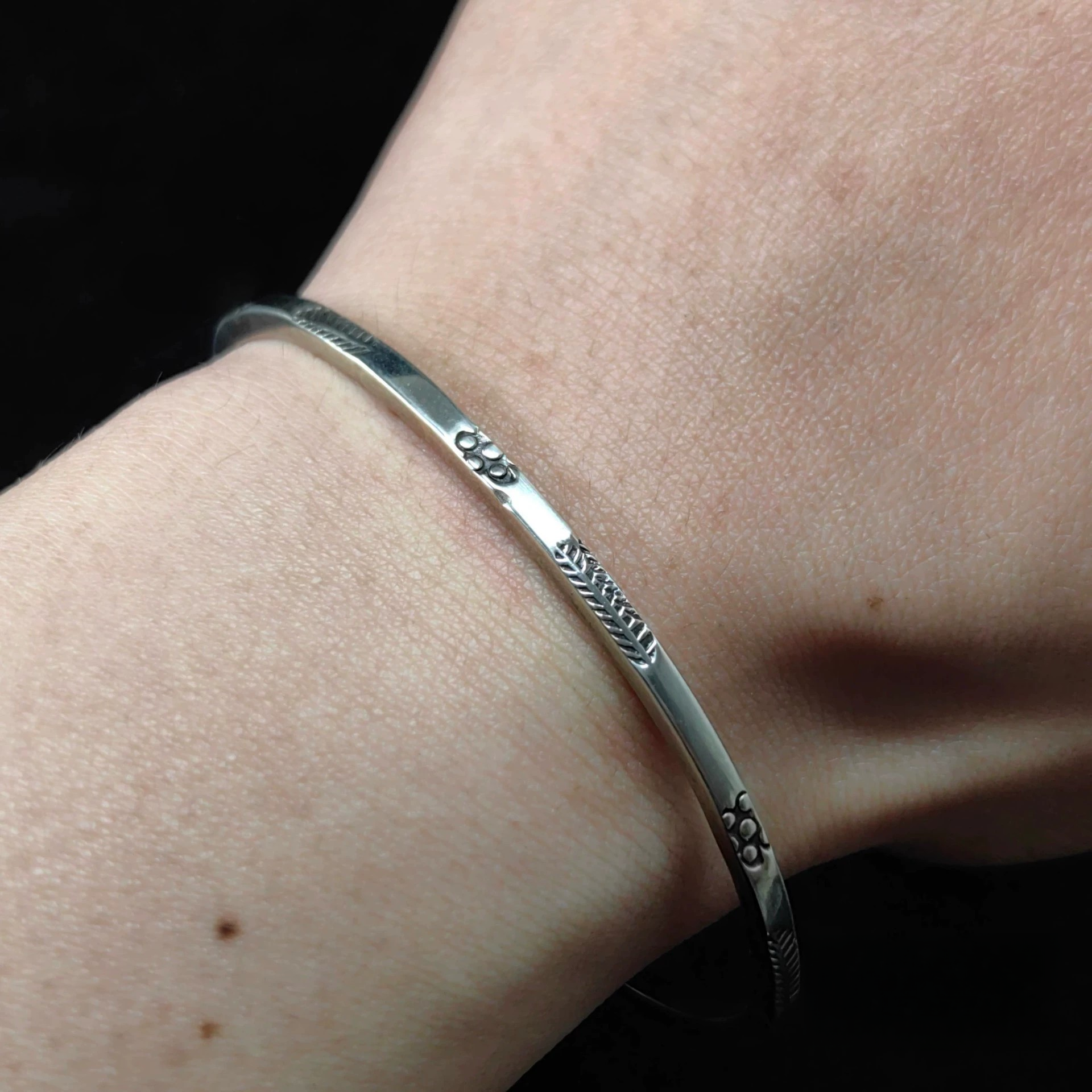 Minimalist Stamped Sterling Silver Cuff Bracelet – Thin Handcrafted Boho Bangle for Women and Men