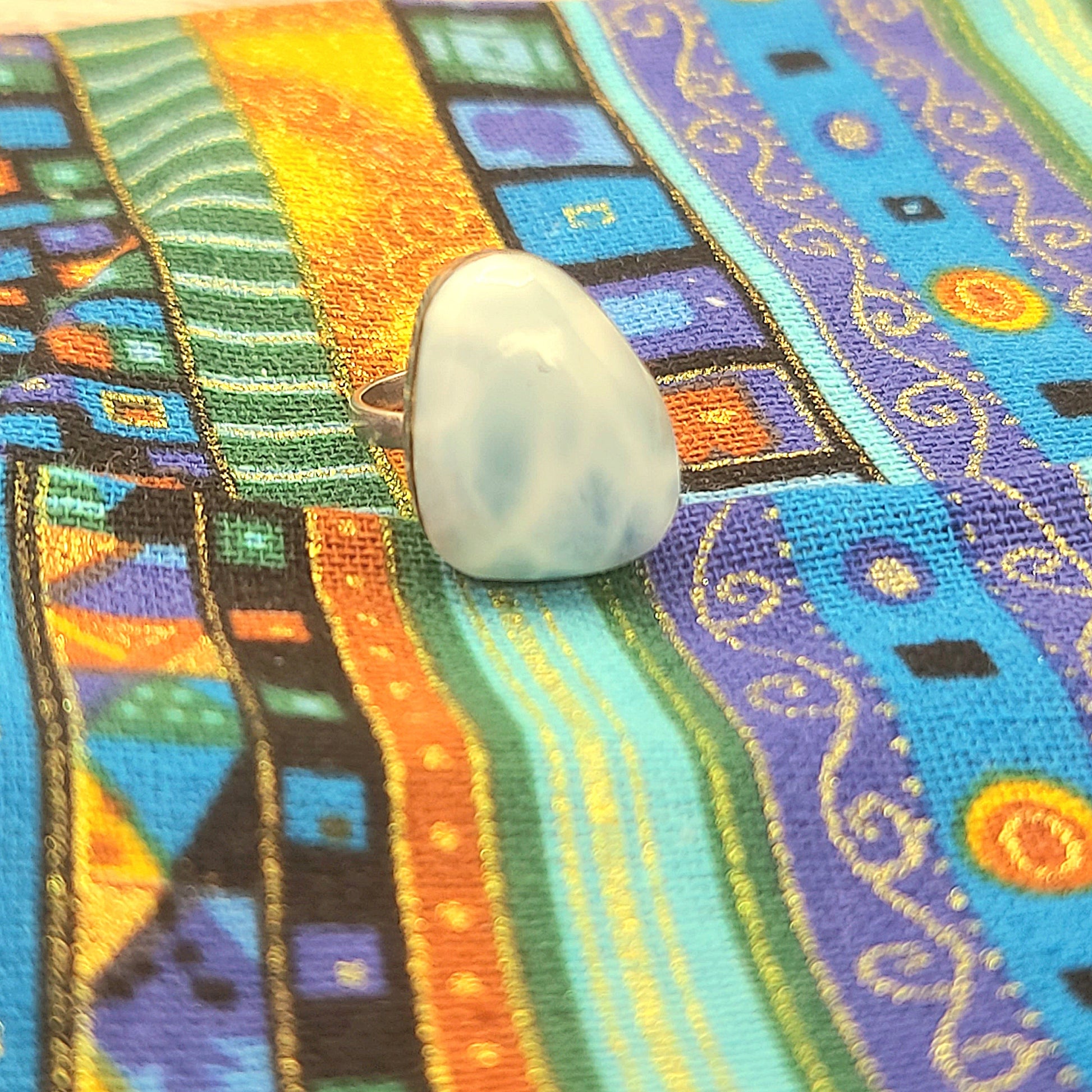 Natural Larimar Ring – Handcrafted Caribbean Blue Stone Jewelry in Sterling Silver Setting