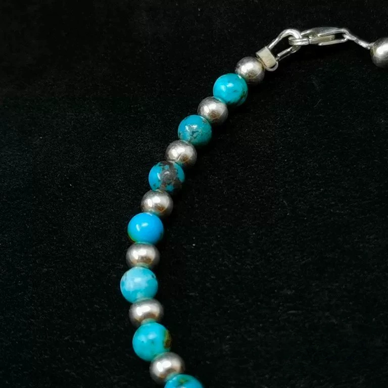 Turquoise and Silver Beaded Bracelet – Handmade Stretch Bracelet for Women and Men