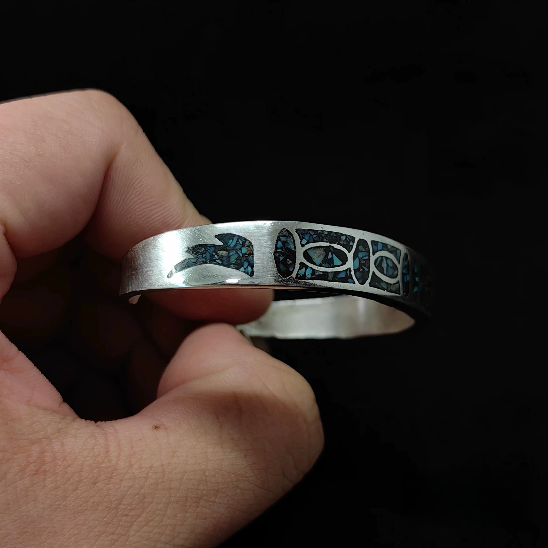 Handmade Sterling Silver Tribal Cuff Bracelet with Turquoise Inlay – Adjustable Boho Unisex Jewelry