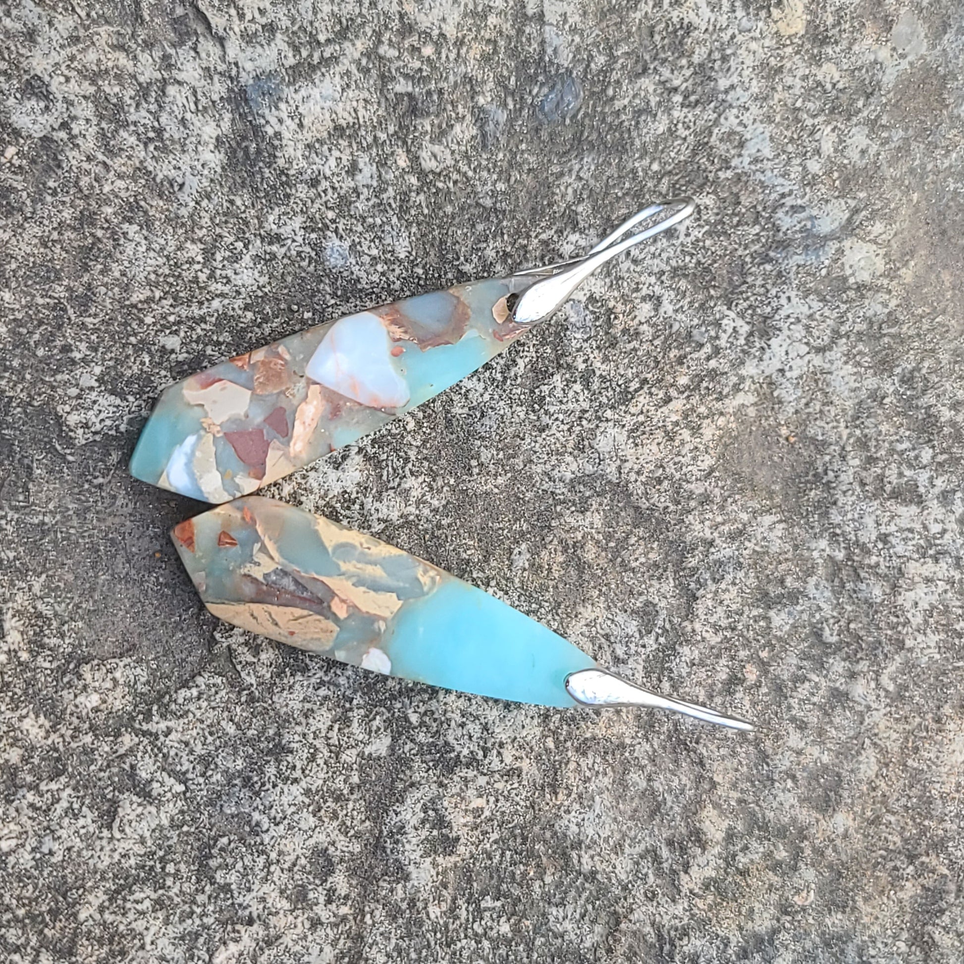 Handmade Turquoise & Sandstone Look Resin Drop Earrings – Natural Earth Tone Statement Jewelry