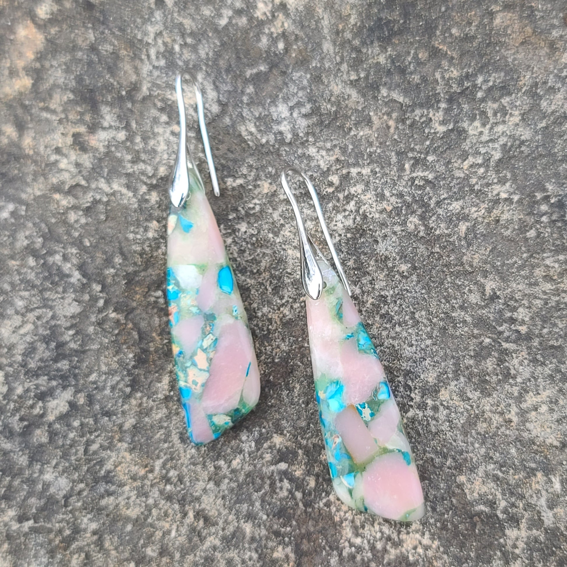Handcrafted Pink & Turquoise Stone Resin Dangle Earrings