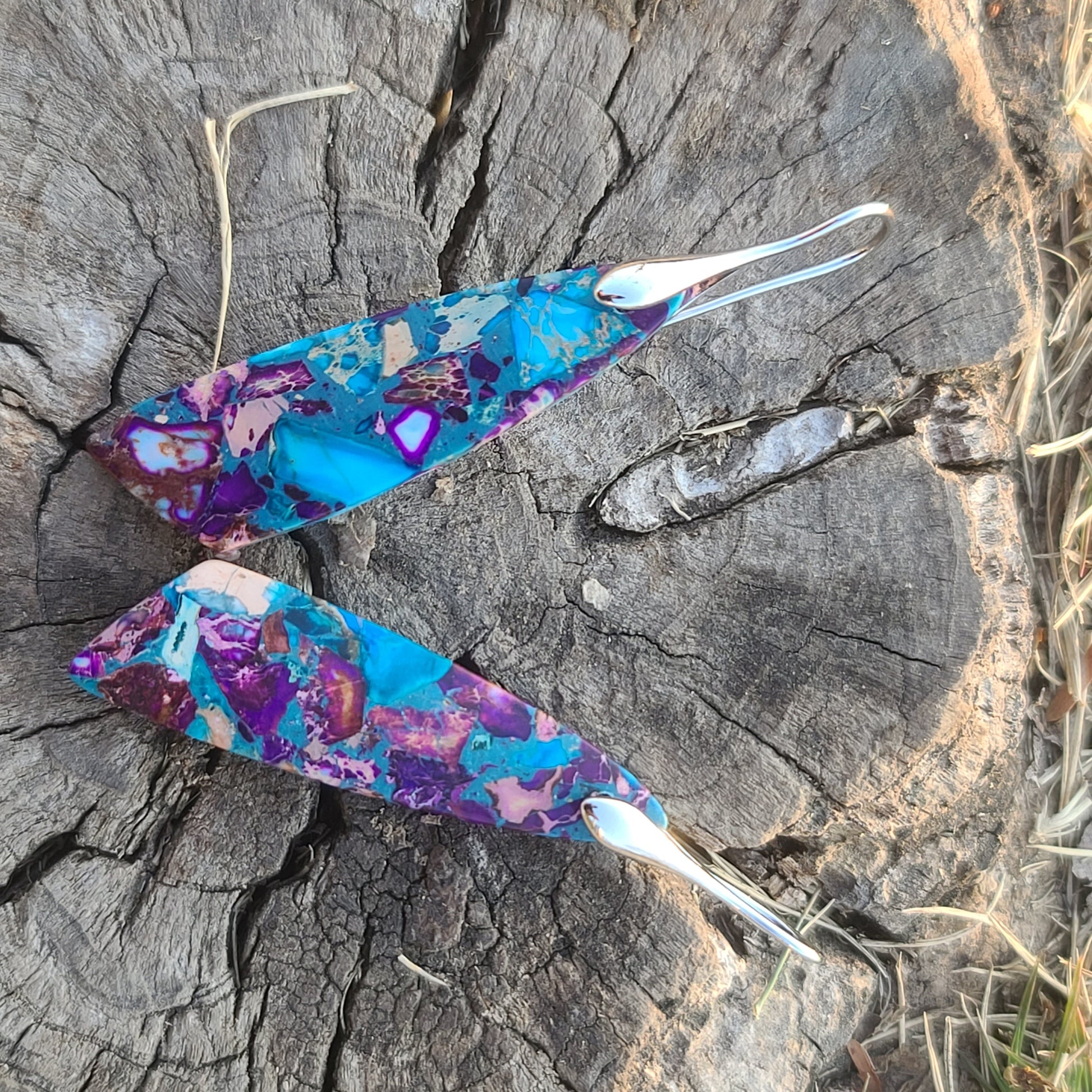 Vibrant Blue & Purple Mosaic Resin Earrings – Handmade Artistic Drop Earrings with Silver Hooks