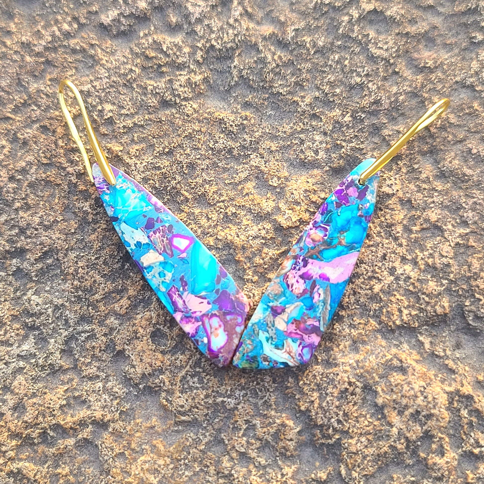 Handmade Electric Blue & Amethyst Mosaic Resin Earrings