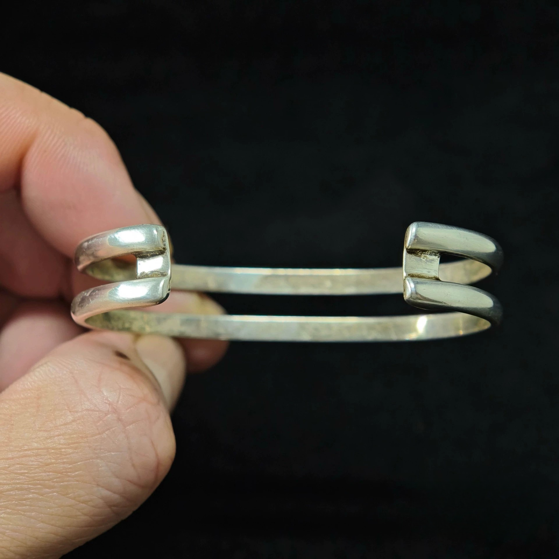 Double Band Sterling Silver Cuff Bracelet – Minimalist Open Bangle for Men and Women