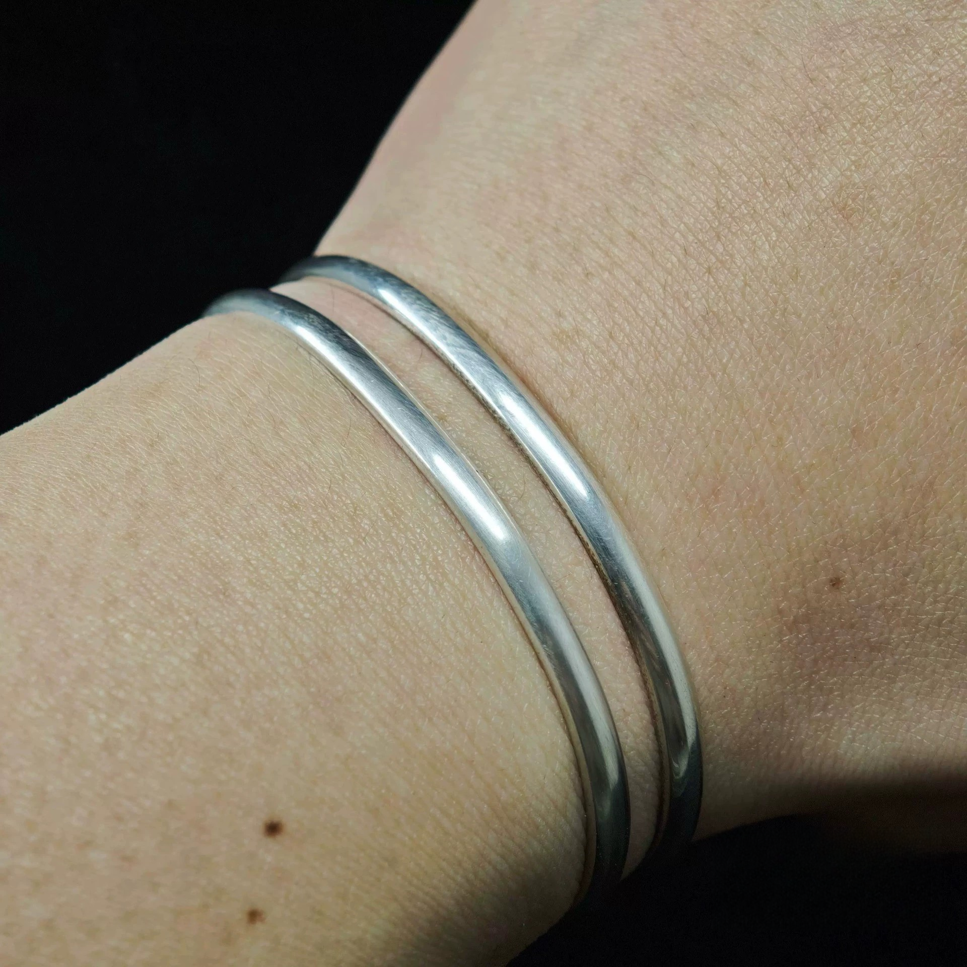 Double Band Sterling Silver Cuff Bracelet – Minimalist Open Bangle for Men and Women