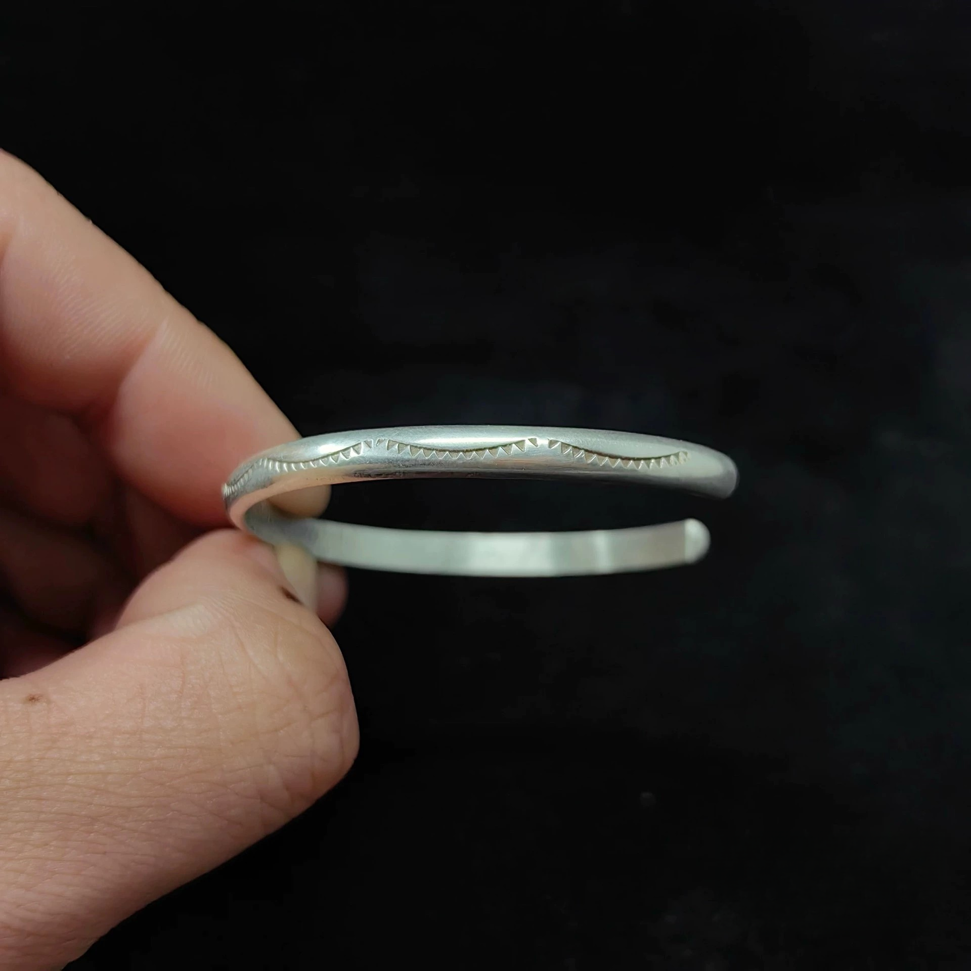 Sterling Silver Textured Edge Cuff Bracelet – Handcrafted Minimalist Open Bangle for Men and Women