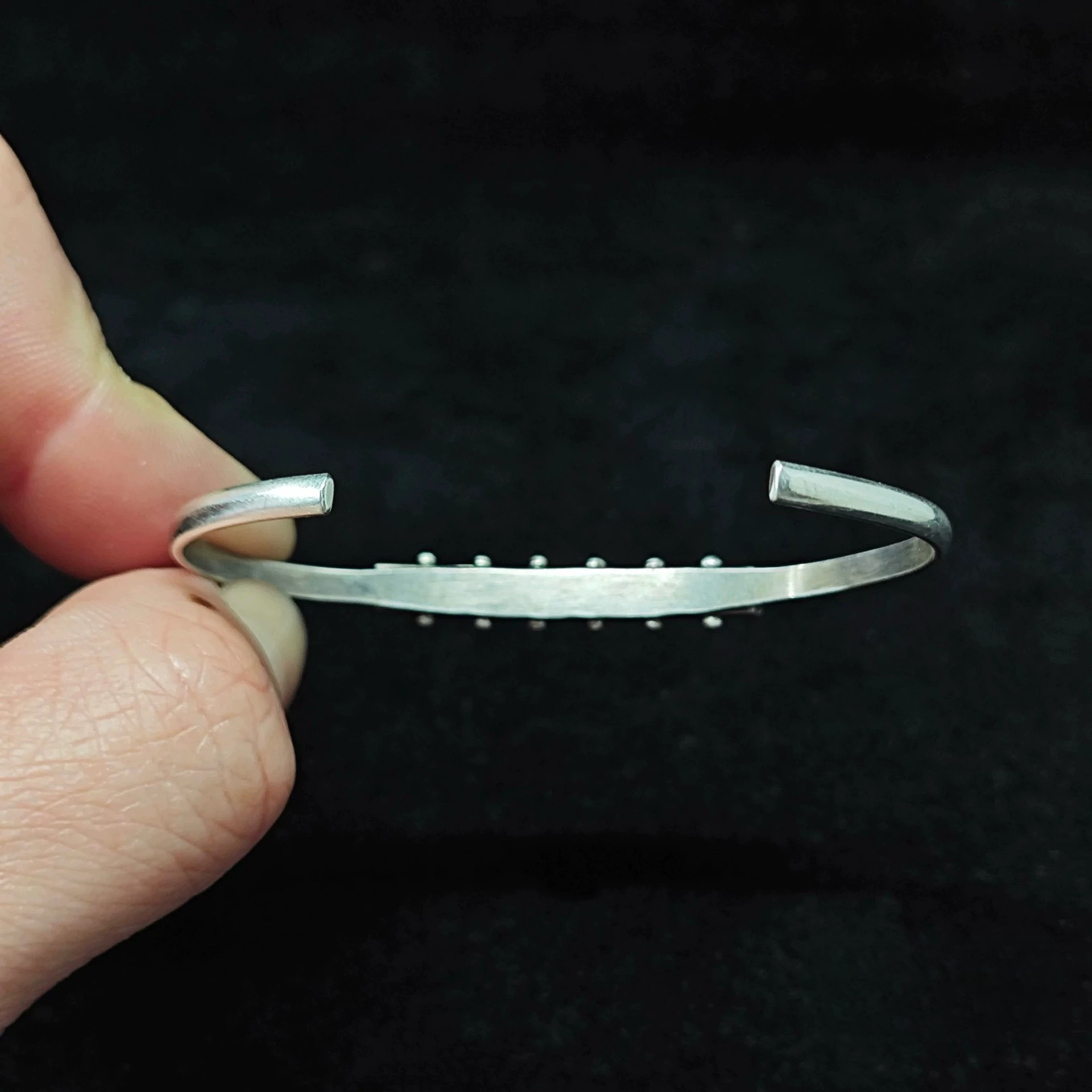 Sterling Silver Cuff Bracelet with Square Turquoise Inlays – Handmade Zuni-Style Minimalist Bangle