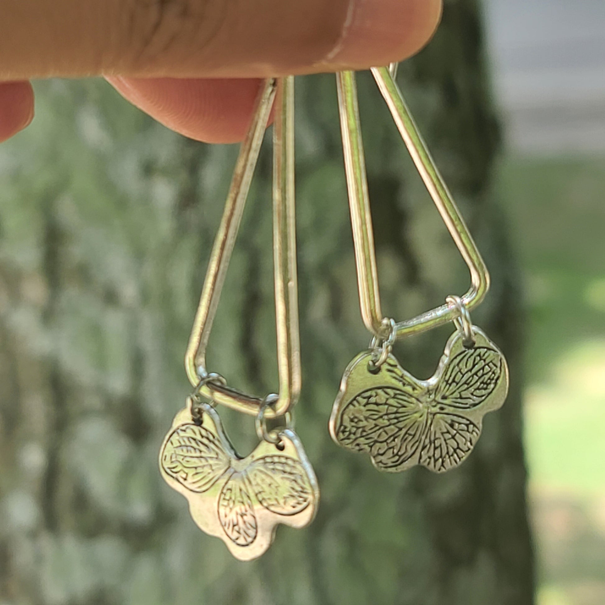 Butterfly Charm Geometric Drop Earrings – Silver-Tone Triangle Frame Dangles