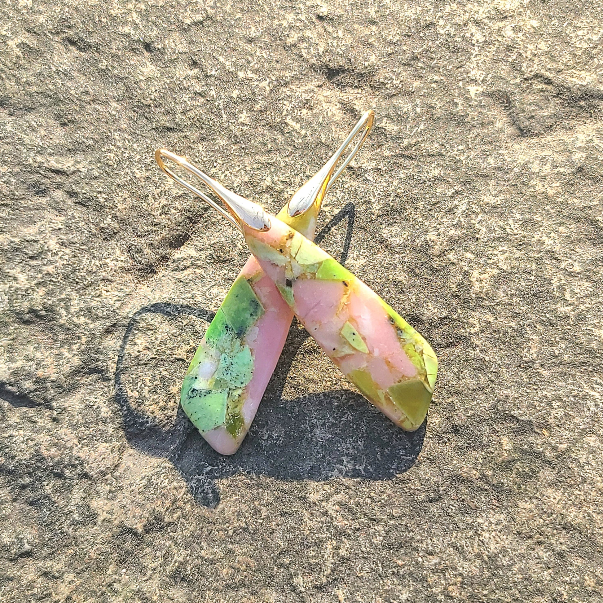 Handmade Pink & Lime Green Mosaic Resin Earrings – Pastel Drop Earrings with Silver Hooks