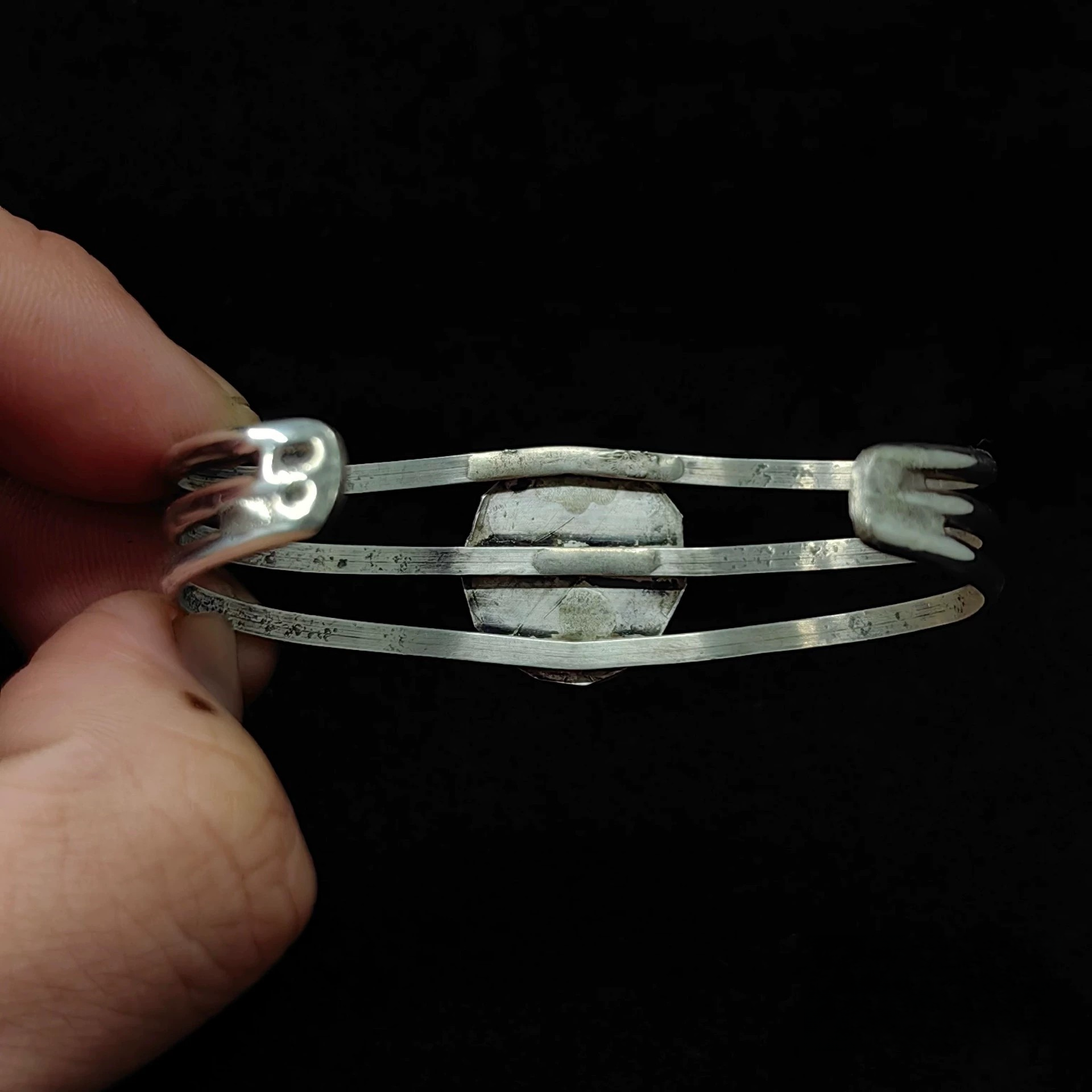 Handmade Sterling Silver Cuff Bracelet with Natural Turquoise – Triple Band Southwestern Style Bangle