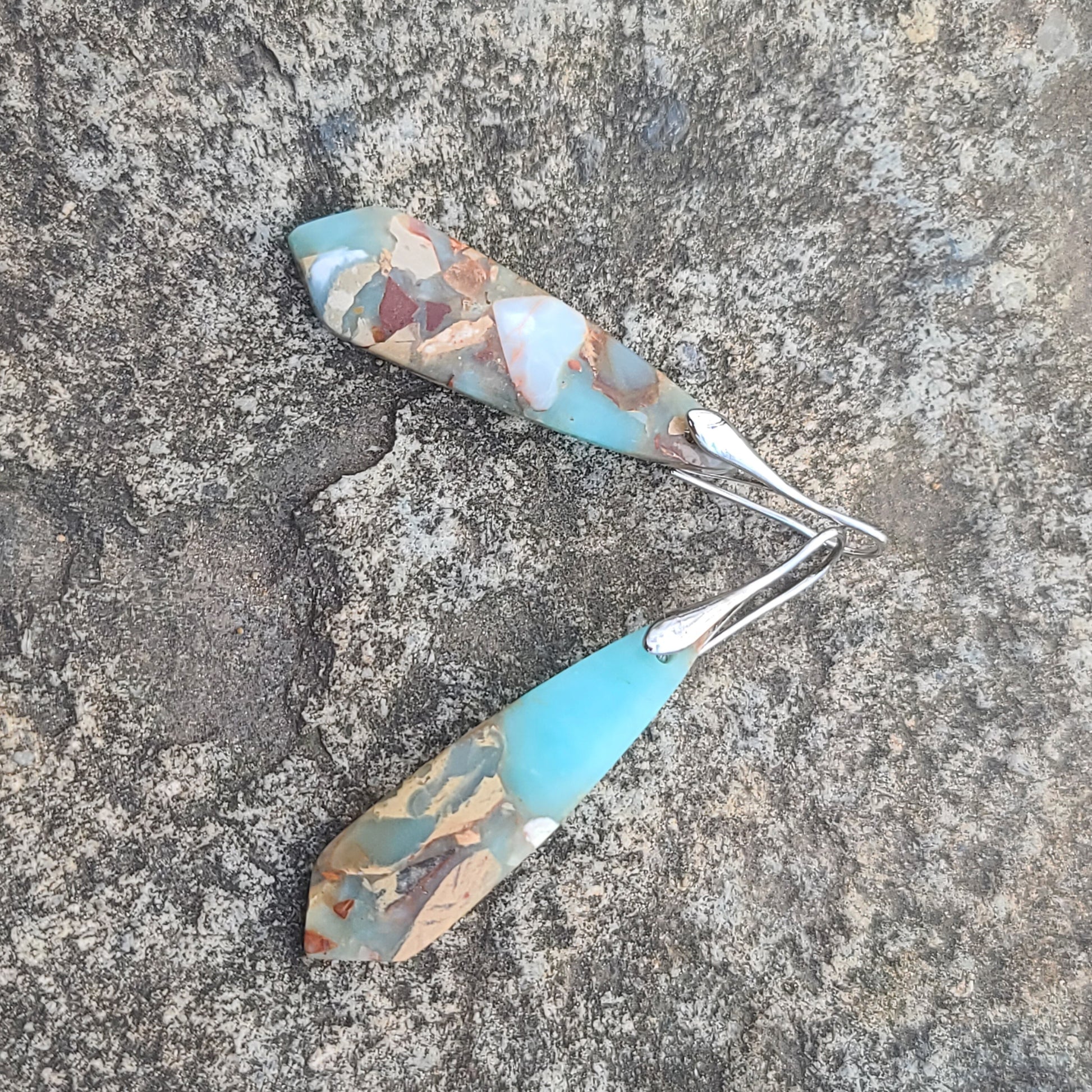 Handmade Turquoise & Sandstone Look Resin Drop Earrings – Natural Earth Tone Statement Jewelry