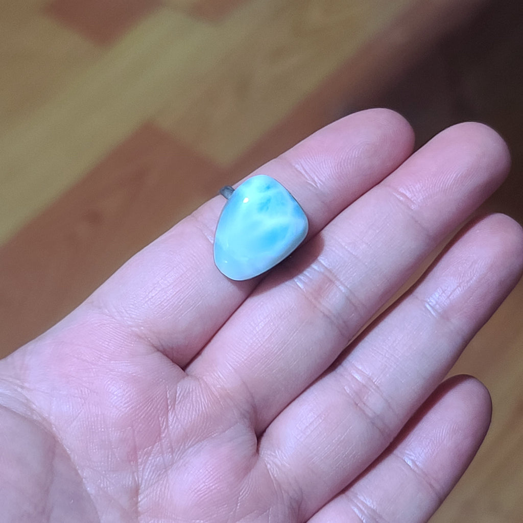 Natural Larimar Ring – Handcrafted Caribbean Blue Stone Jewelry in Sterling Silver Setting