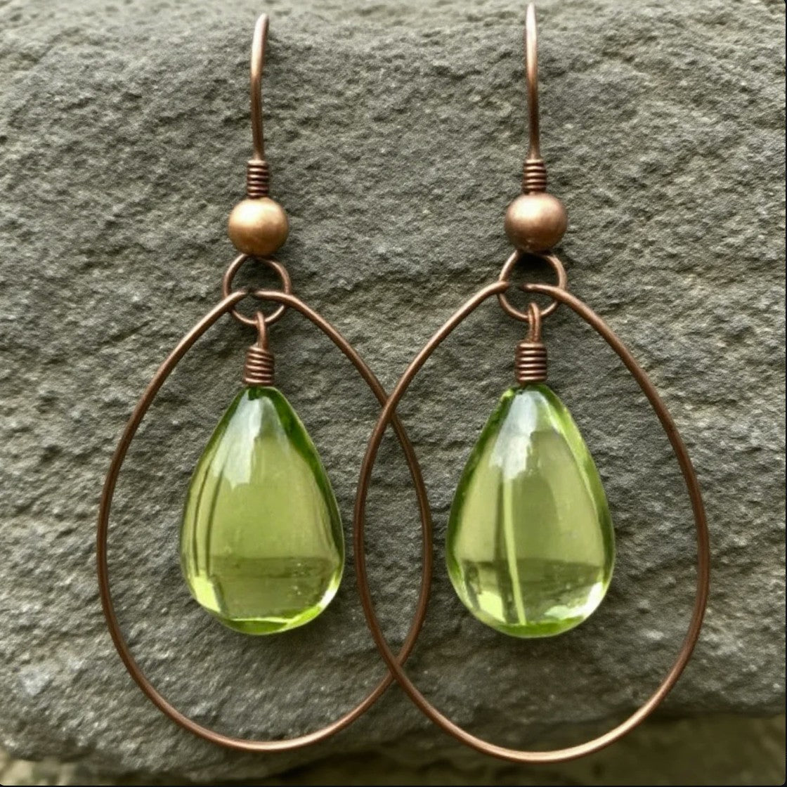 Olive Green Handmade Teardrop Earrings