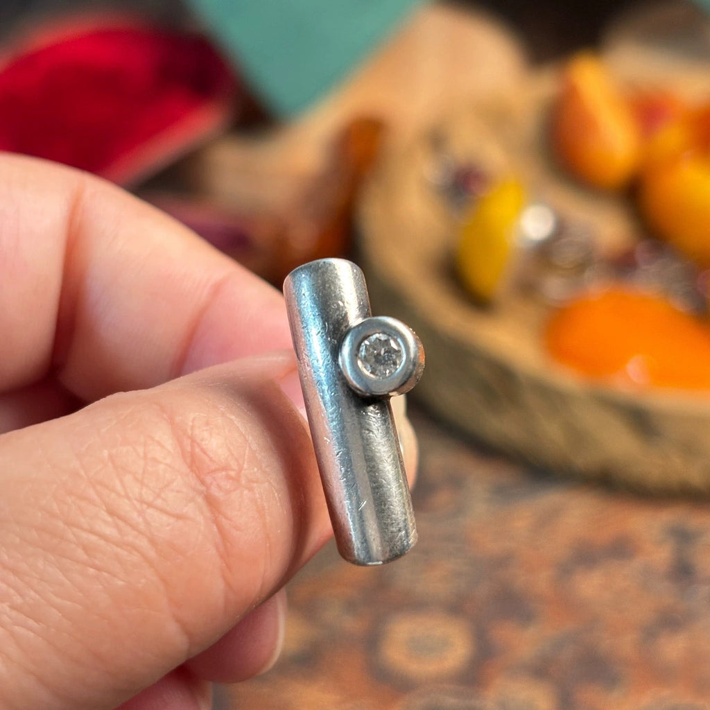 Sterling Silver Screw Design Ring with Diamond Accent