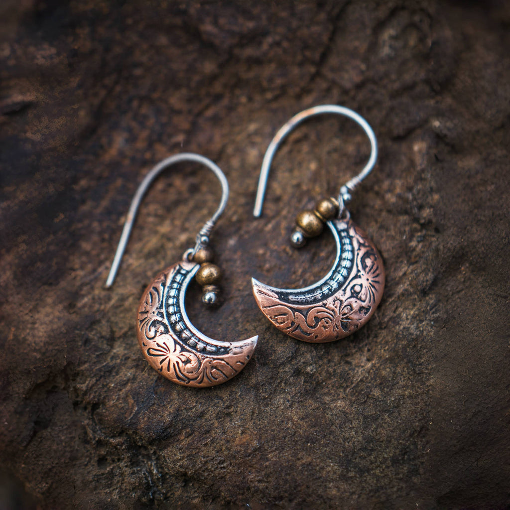 Vintage Copper Moon Pendant Women's Earrings
