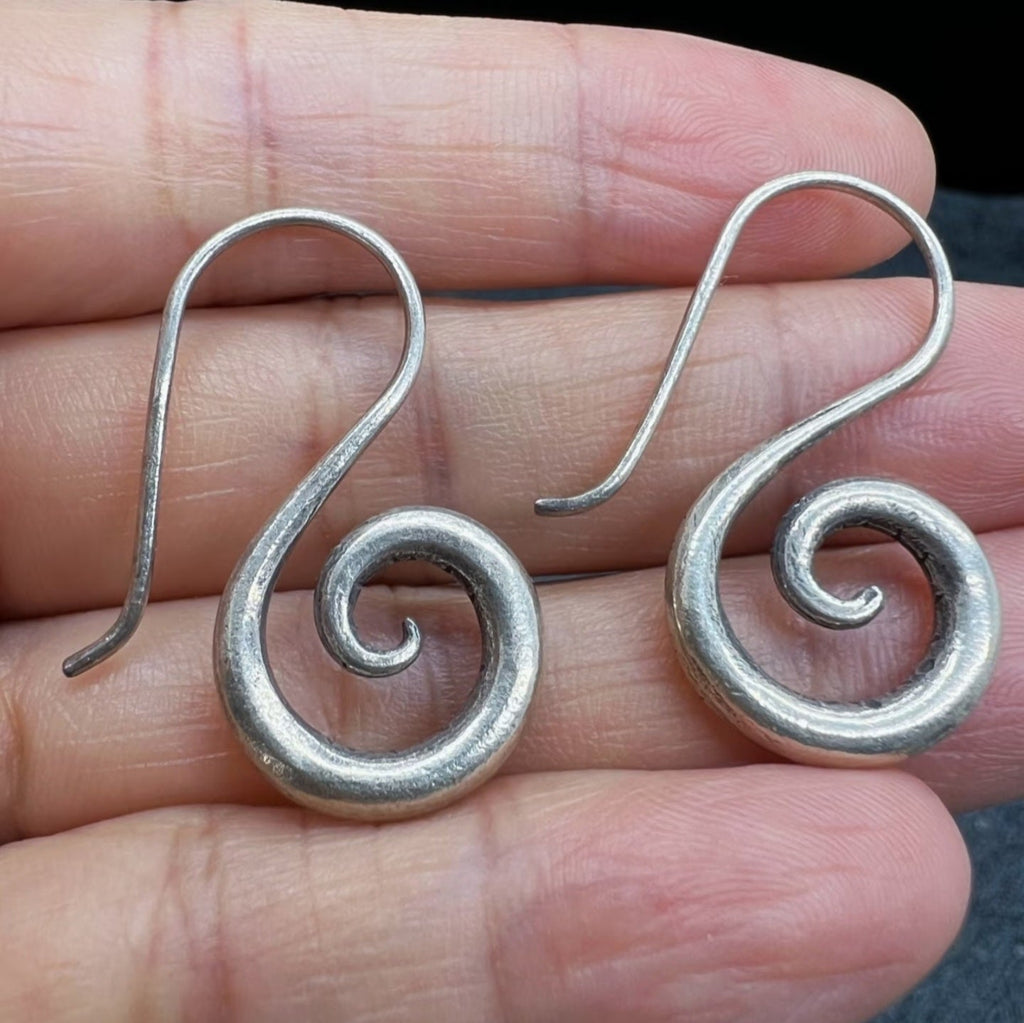 Spiral Hook Earrings – Handcrafted Swirl Drop Earrings in Antiqued Silver Tone