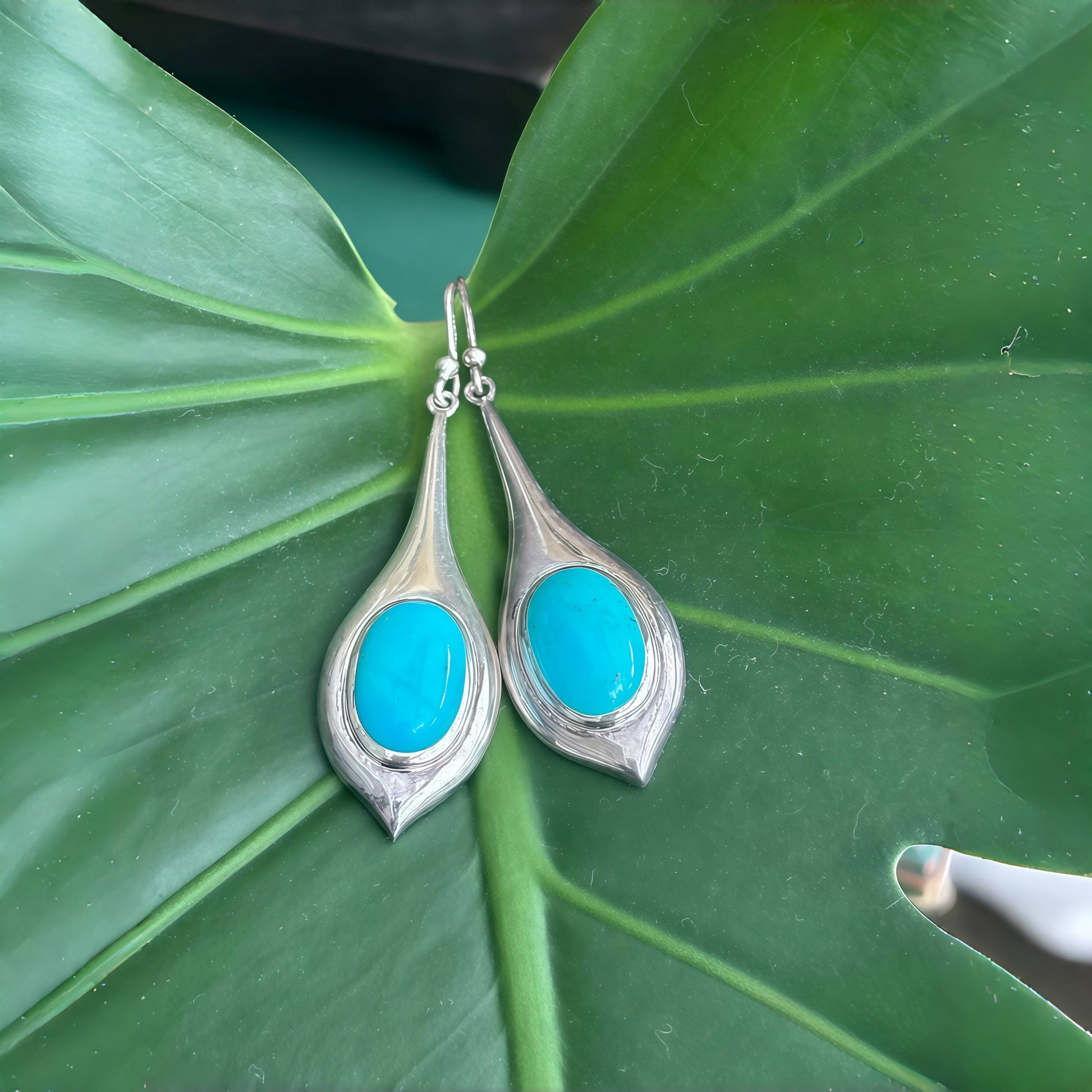 925 silver teardrop turquoise pendant women's earrings