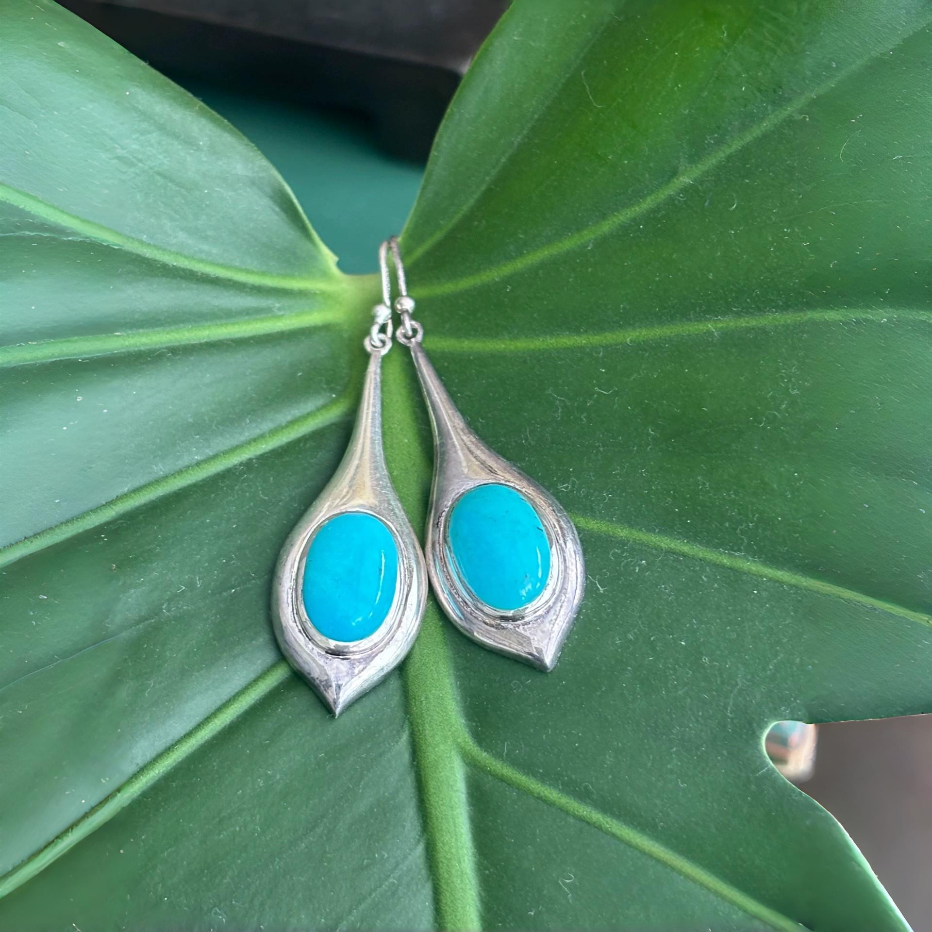 925 silver teardrop turquoise pendant women's earrings