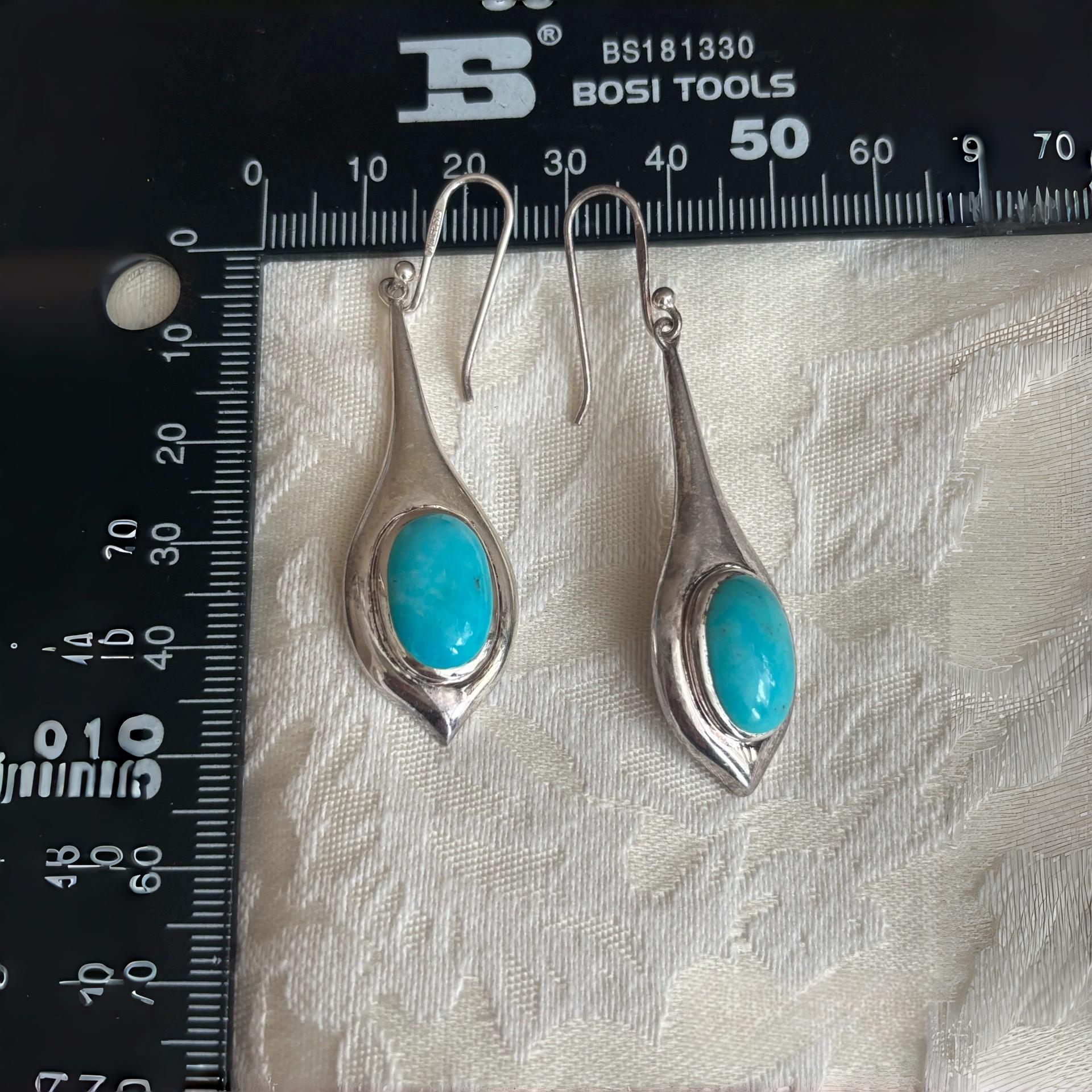 925 silver teardrop turquoise pendant women's earrings