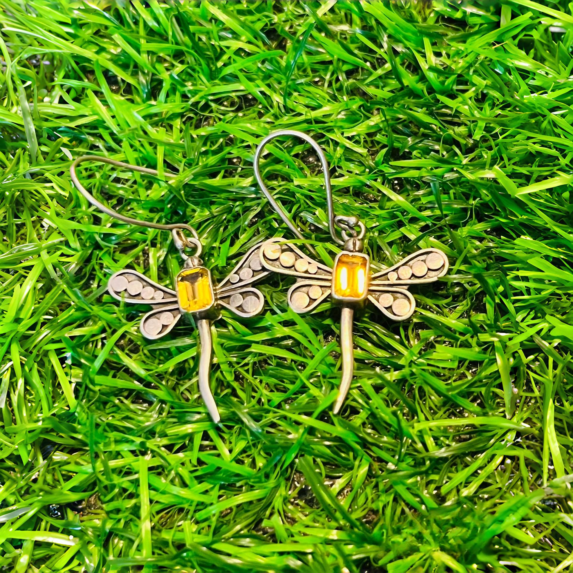 Hand-inlaid zircon dragonfly women's earrings