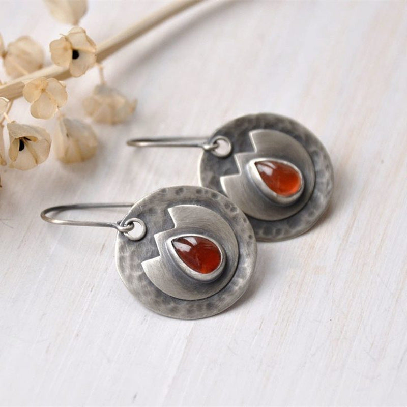 925 silver inlaid ruby vintage pendant earrings