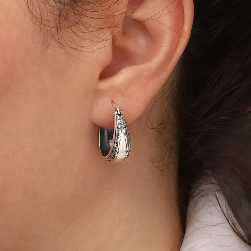 925 Silver Engraved Flower Earrings for Women