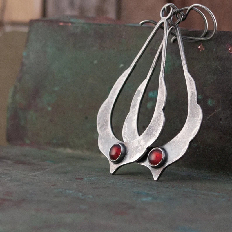 925 Silver Distressed Garnet Earrings for Women
