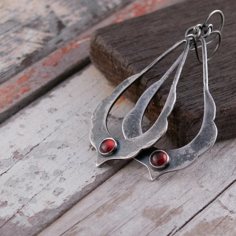 925 Silver Distressed Garnet Earrings for Women