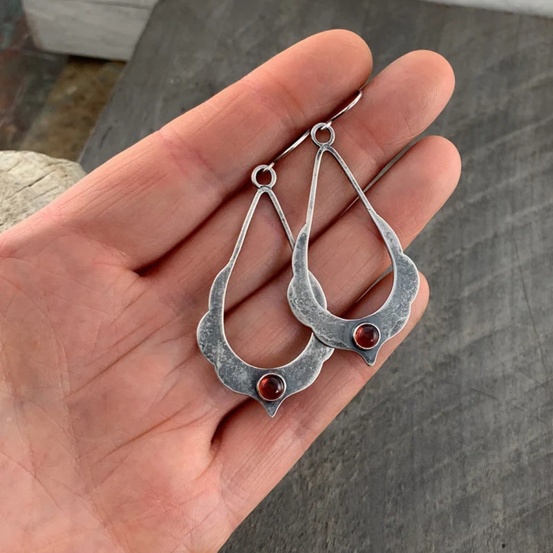 925 Silver Distressed Garnet Earrings for Women