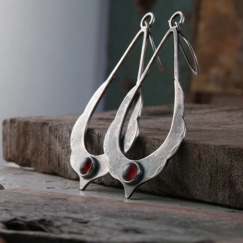 925 Silver Distressed Garnet Earrings for Women