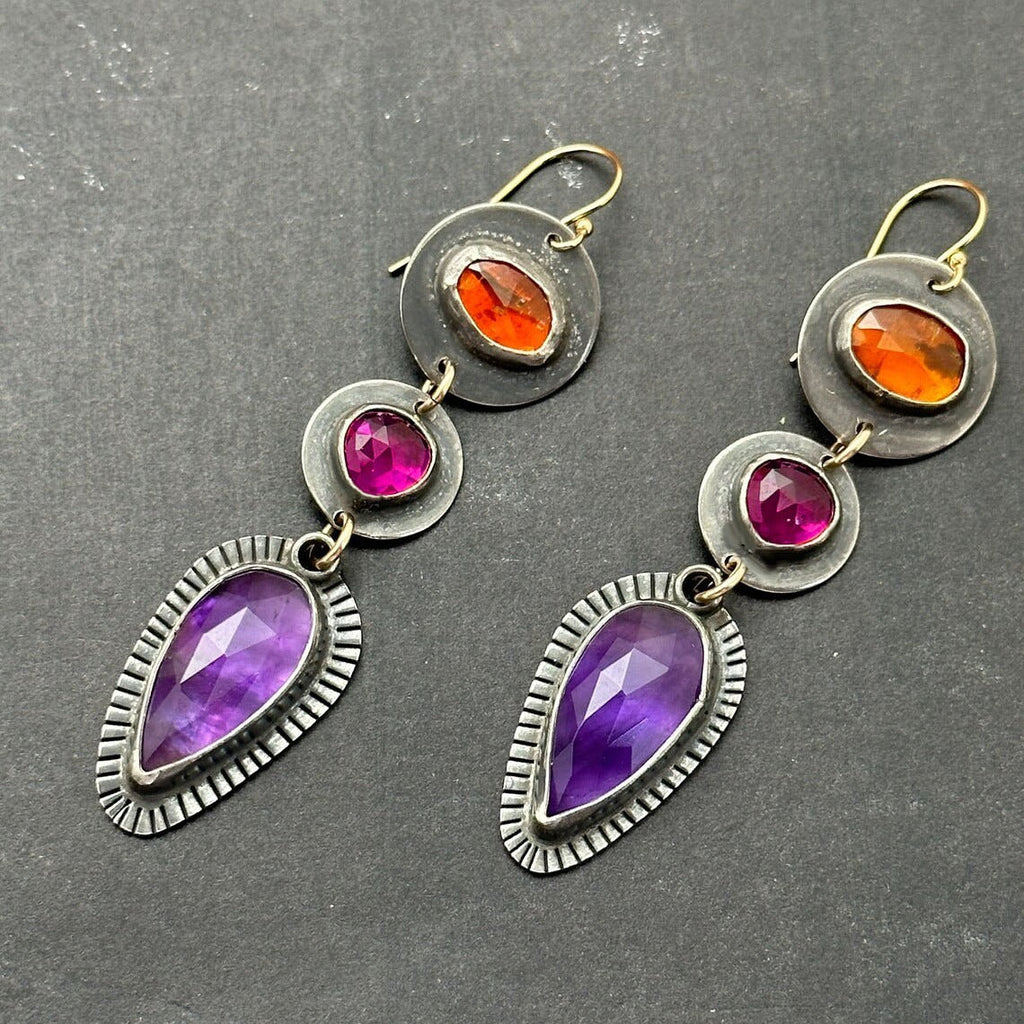 Women's earrings with natural gemstone pendant