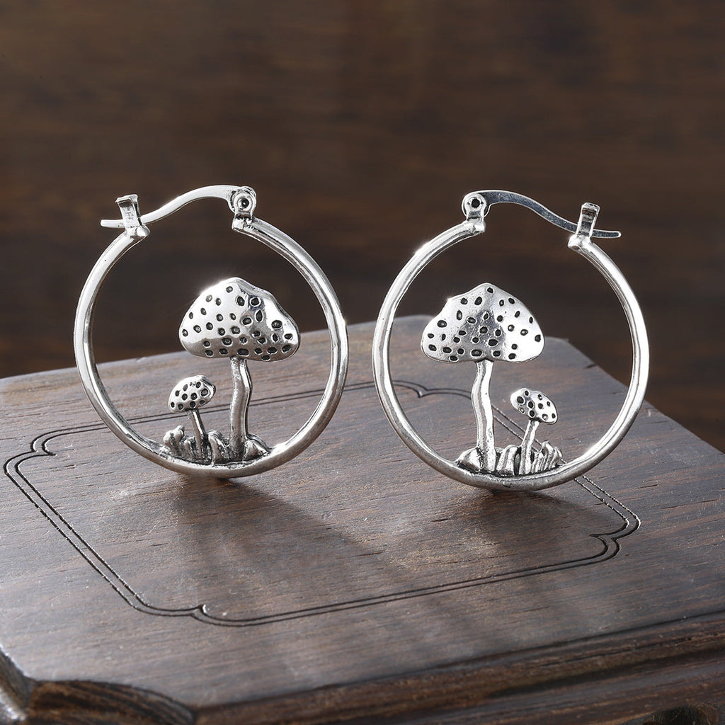 Bohemian Carved Mushroom Drop Earrings