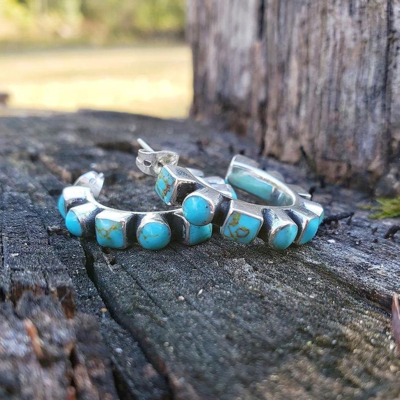 Handmade inlaid turquoise earrings
