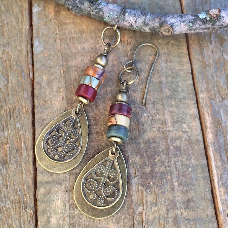Bohemian bronze carved pendant earrings