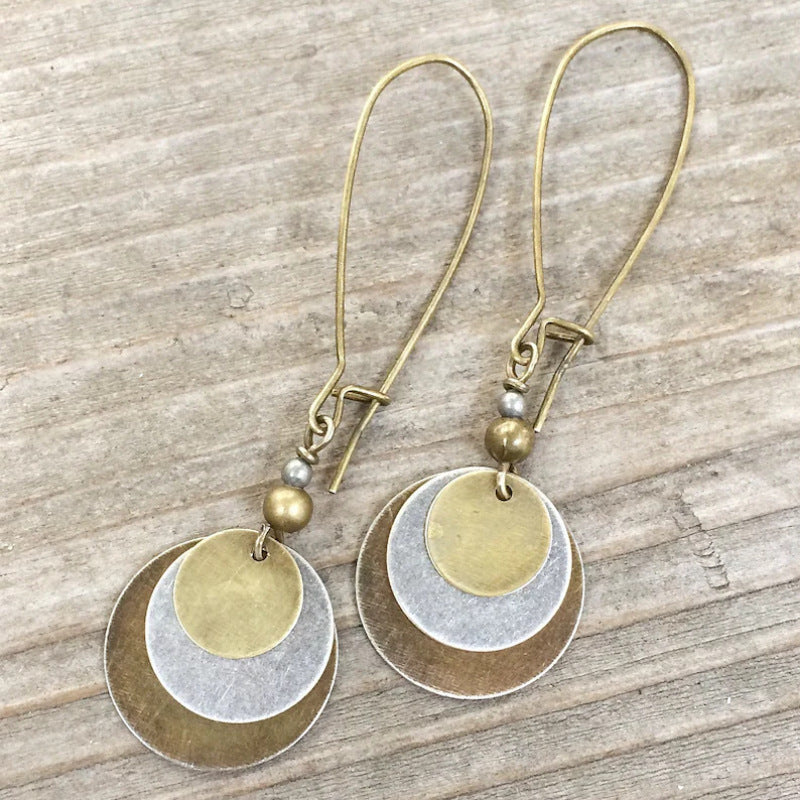 Bohemian distressed copper pendant long earrings