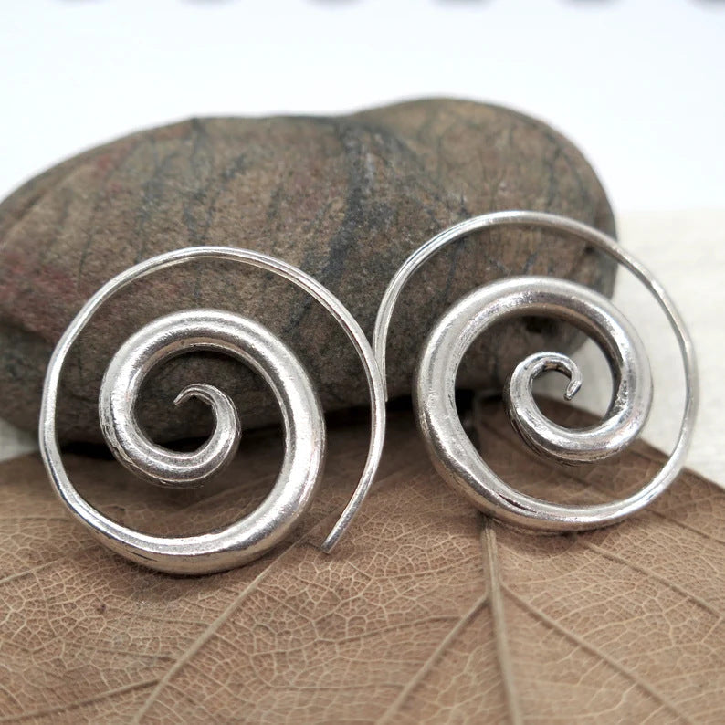 Handmade 925 silver spiral vintage women's earrings