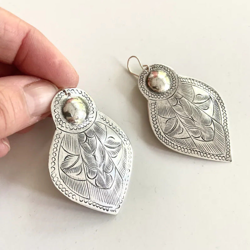 Bohemian Handmade Carved Flower Earrings Gift for Women