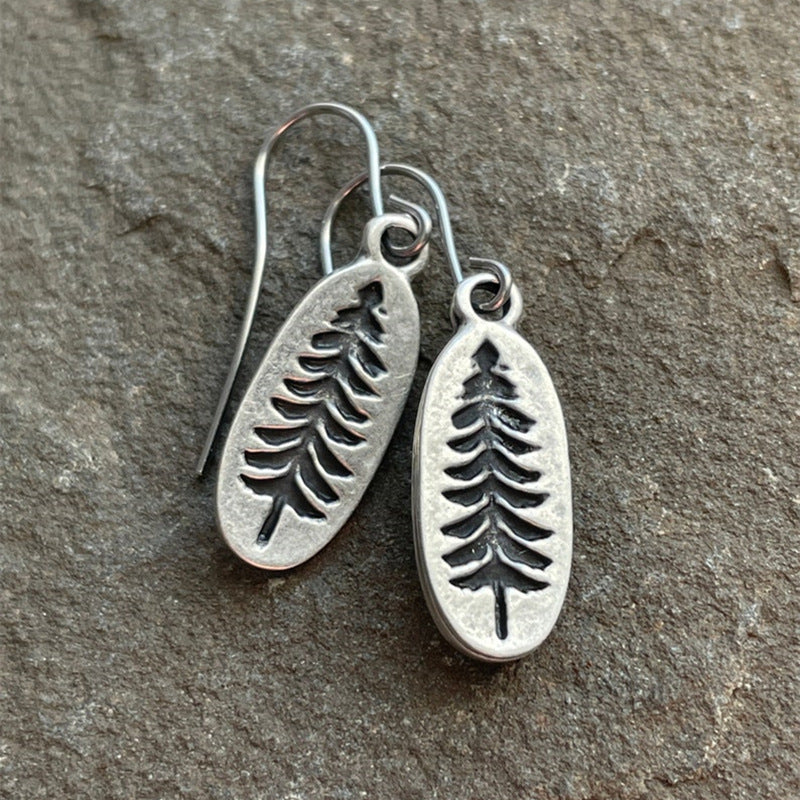 Handmade 925 Silver Carved Tree Women's Earrings