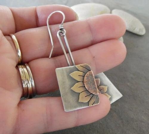 925 silver distressed engraved sunflower earrings for women gift