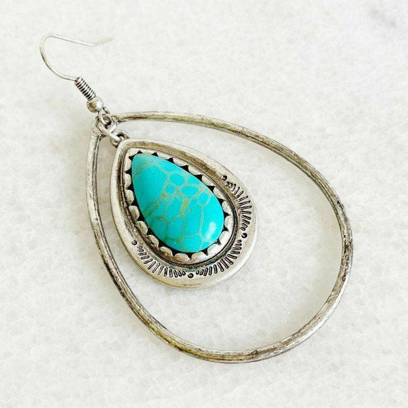 Bohemian women's earrings inlaid with natural turquoise