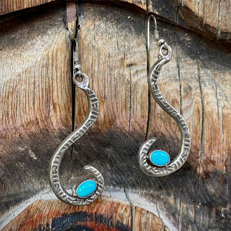 Handmade 925 silver snake pattern inlaid with natural turquoise