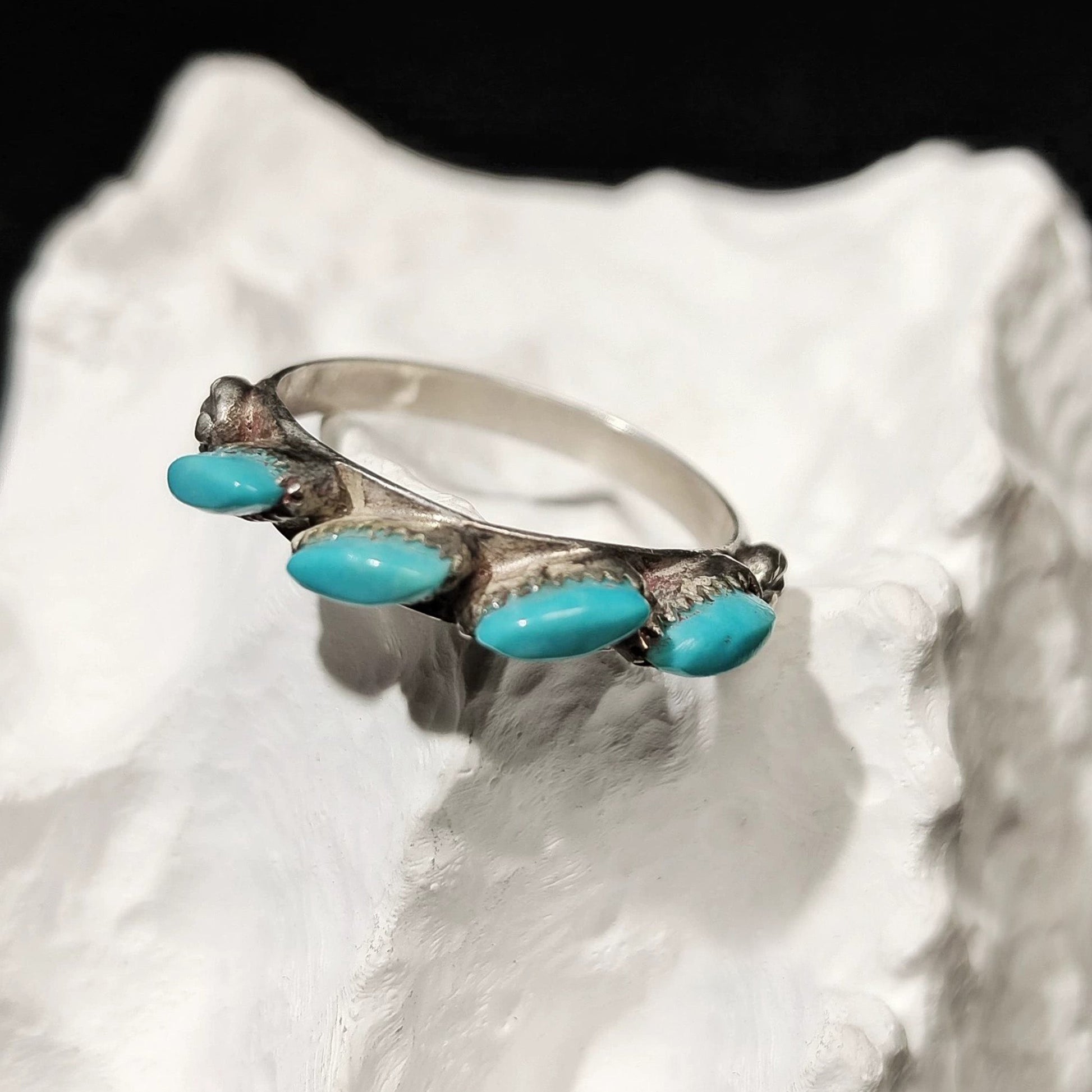 Vintage Triple Turquoise Sterling Silver Ring – Southwestern Handmade Stackable Band