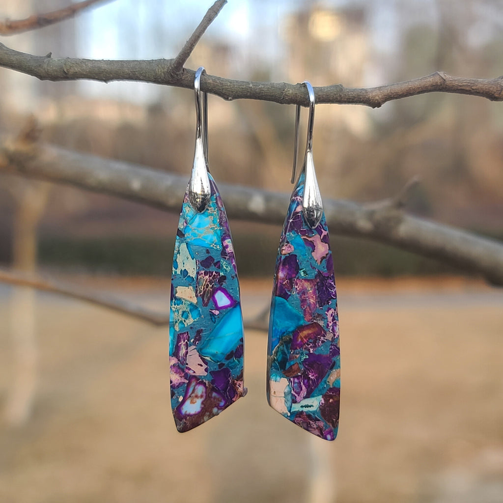 Vibrant Blue & Purple Mosaic Resin Earrings – Handmade Artistic Drop Earrings with Silver Hooks