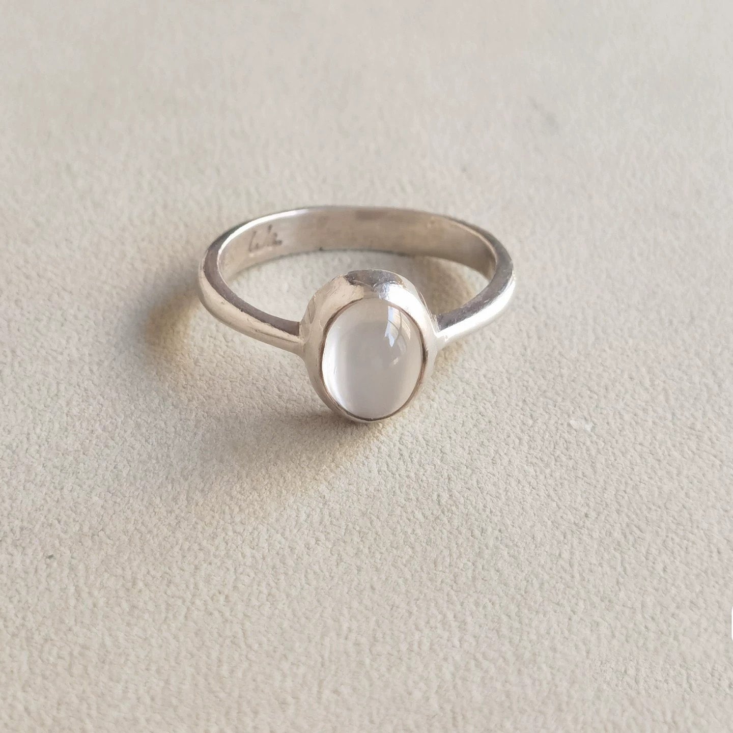 Minimalist Moonstone Ring – Sterling Silver Round Cabochon Gemstone Ring