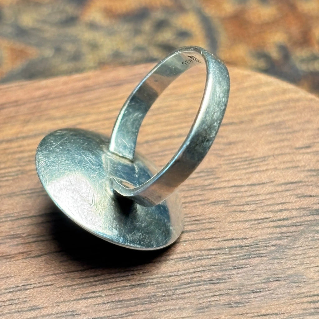 Antique Silver Amber Gemstone Ring - Handmade Jewelry with Intricate Detailing